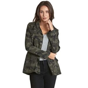 Sonoma Green Camo Print Cinched Drawstring Waist High Neck Utility Jacket S